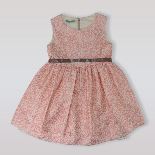Nanos Baby Elegant Pink Textured Flare Dress for Young Girls