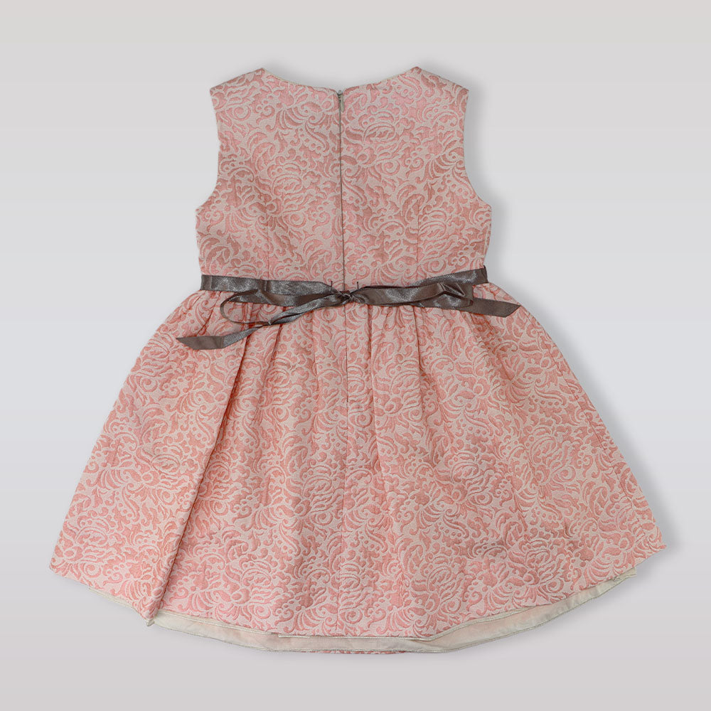 Nanos Baby Elegant Pink Textured Flare Dress for Young Girls
