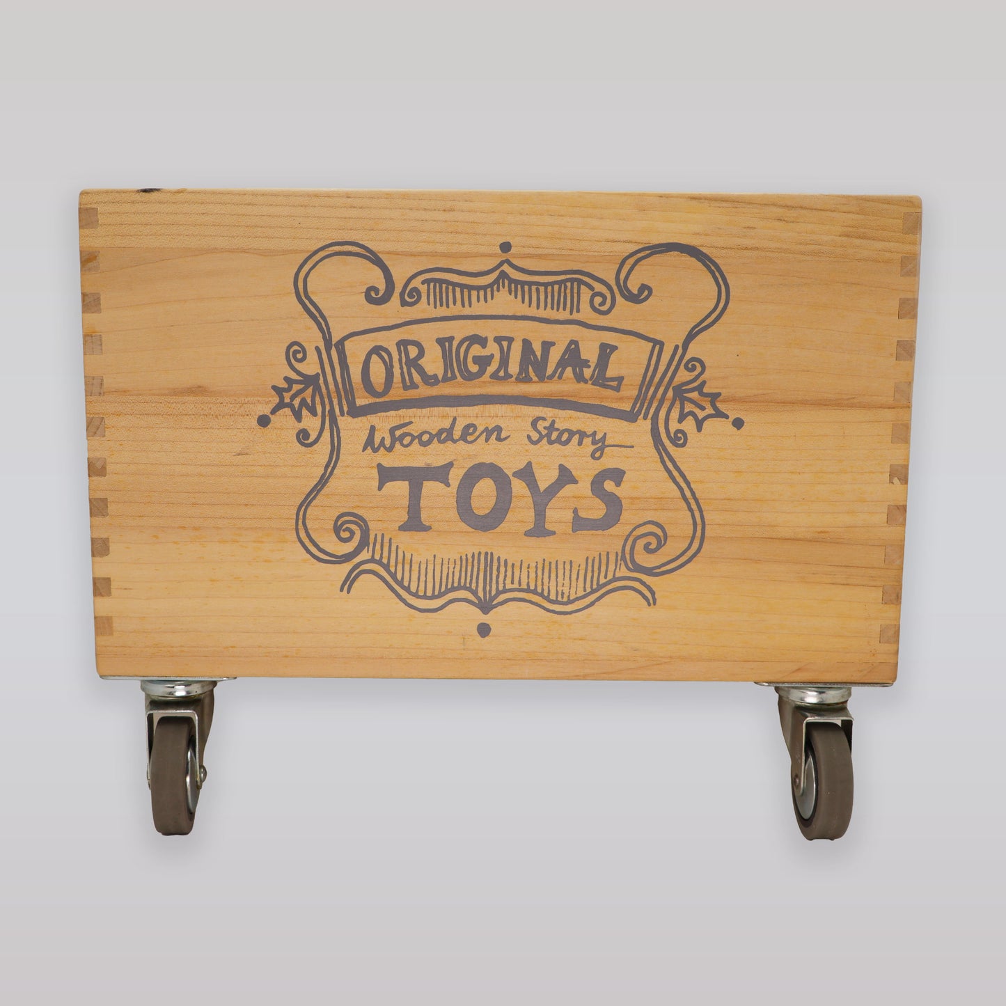 Solid Wood Mobile Toy Storage Crate with Rubber Soundproof Wheels