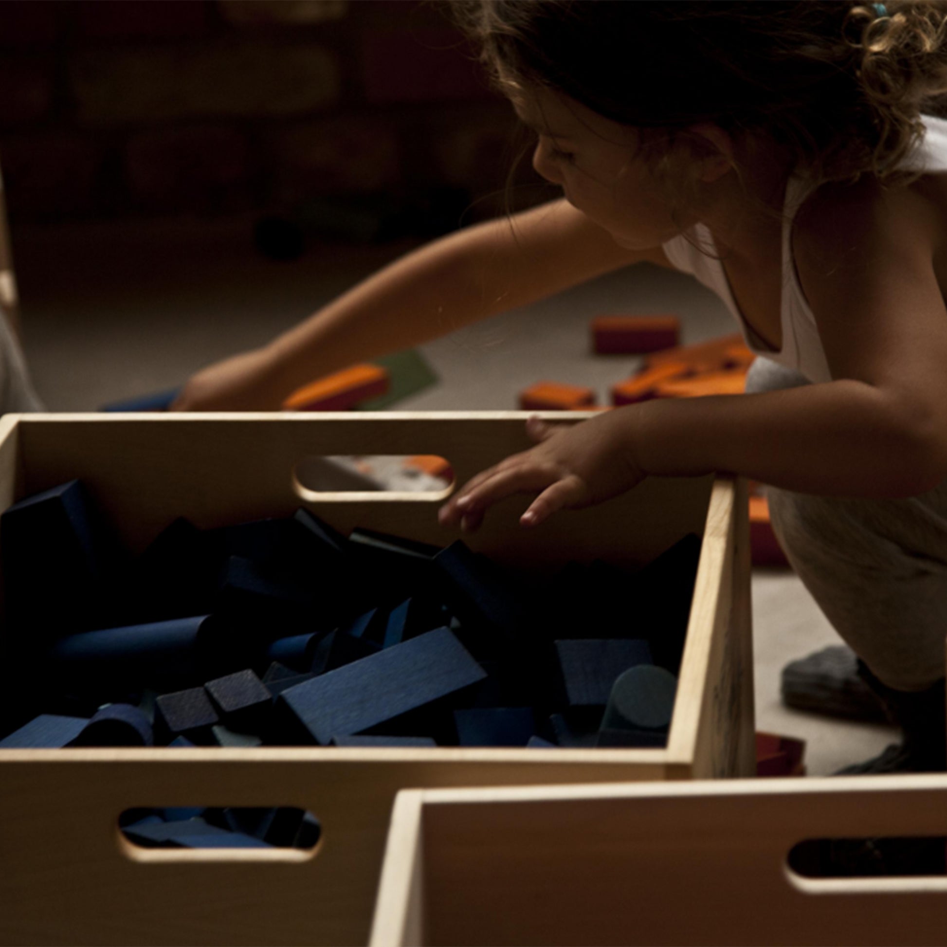 Solid Wood Mobile Toy Storage Crate with Rubber Soundproof Wheels