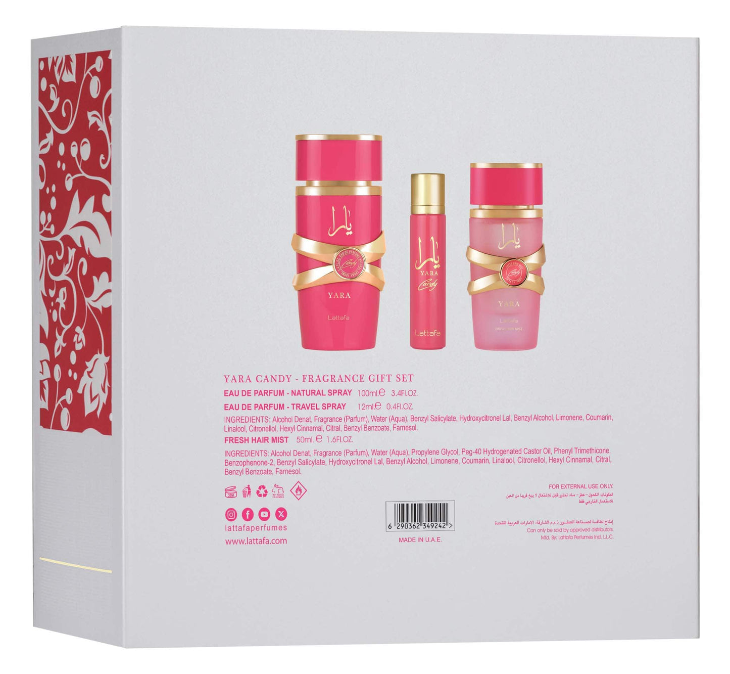 Lattafa Yara Candy Luxury Gift Set with EDP Hairmist and Oil