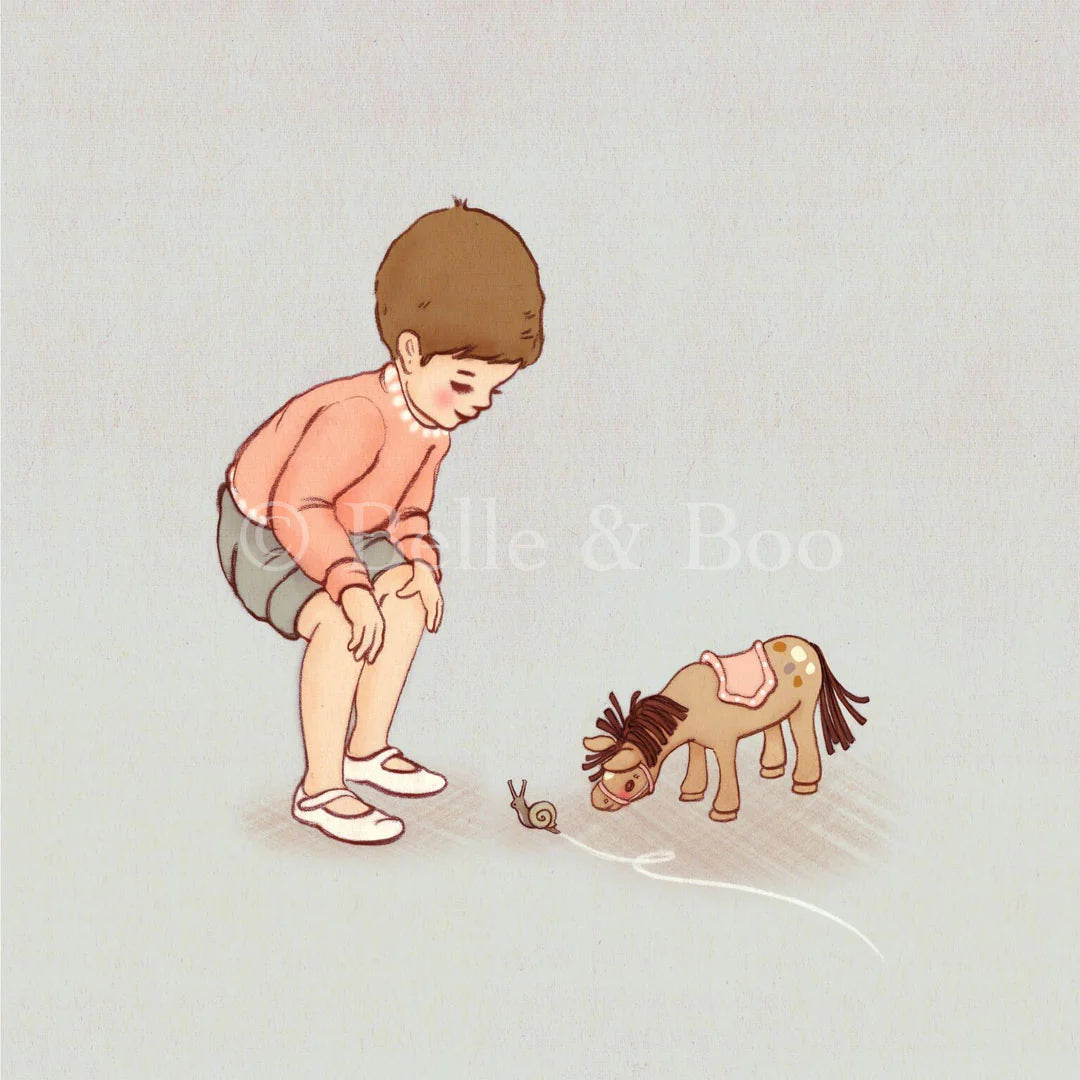 Belle & Boo Hello Snail Signed Cotton Rag Art Print